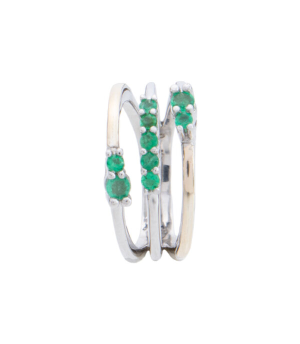 three-row-triple-emerald-sterling-silver-gold-foil-ring-exquisite-jewelry